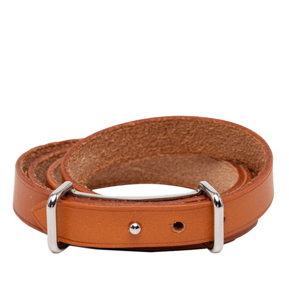 HERMES Brown Leather Charm Bracelet